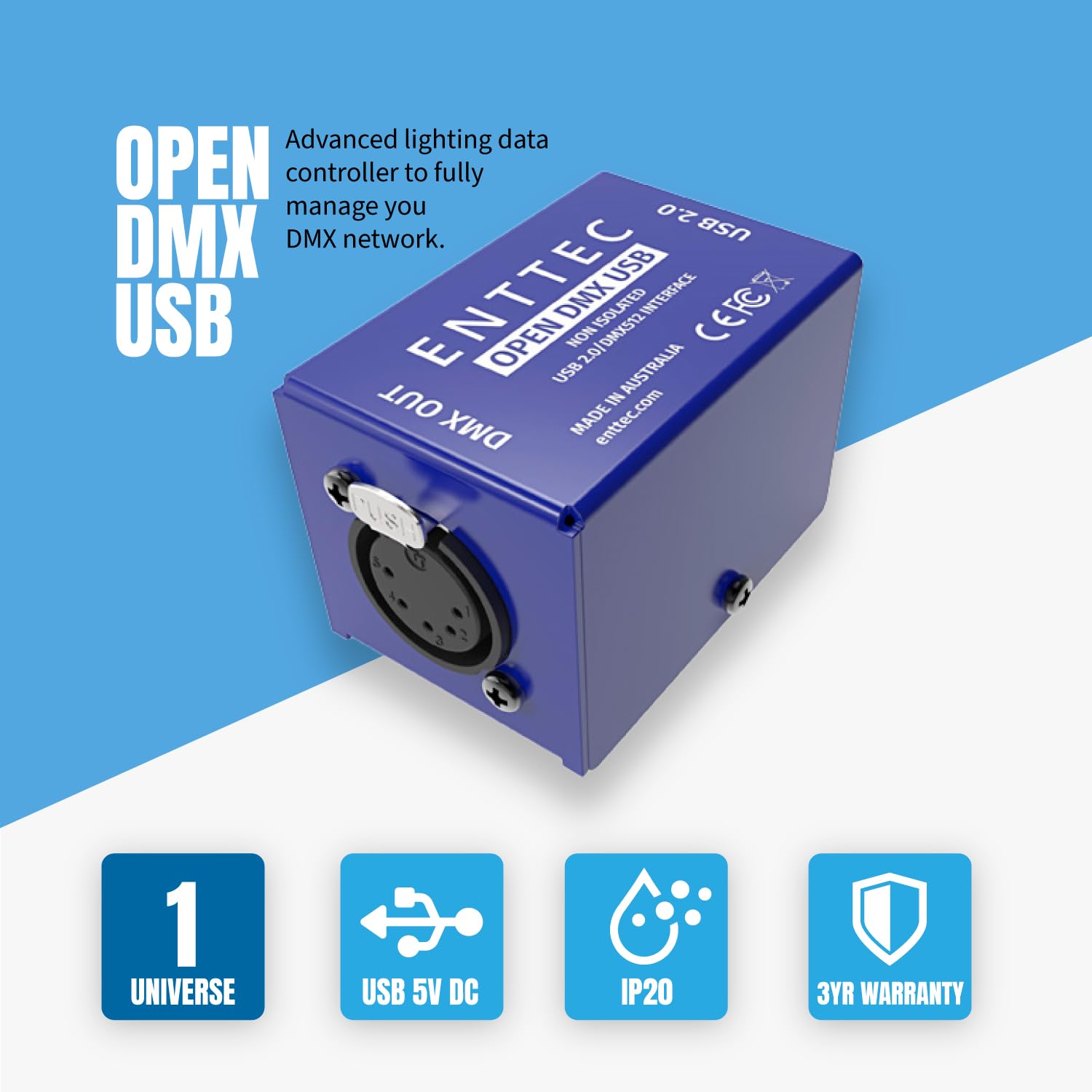Enttec 70303 Open Dmx Interface & Sirs E 70029 5P Male To 3P Female Adapter (Bundle)